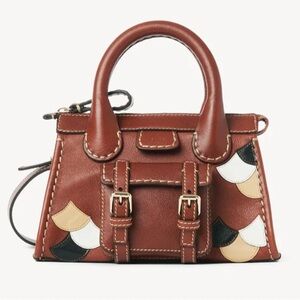 New Chloe Edith Brown Leather Crossbody Bag with Scallop Patchwork
